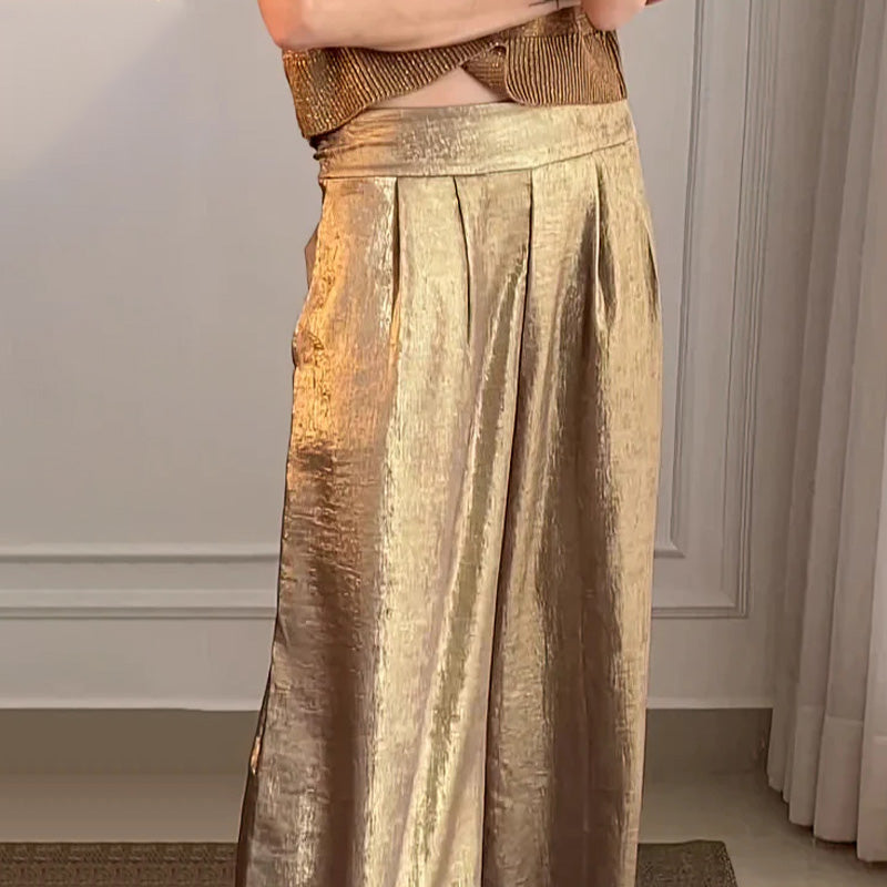 🔥Glänzende Strickjacke und weite Hose für Damen im 2er-Set.