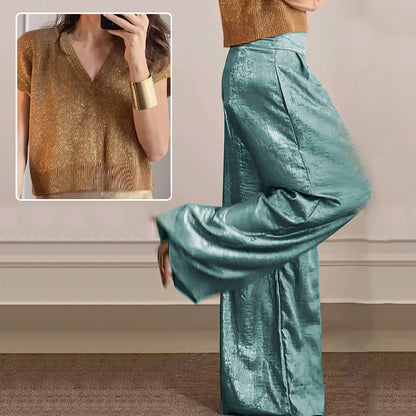 🔥Glänzende Strickjacke und weite Hose für Damen im 2er-Set.