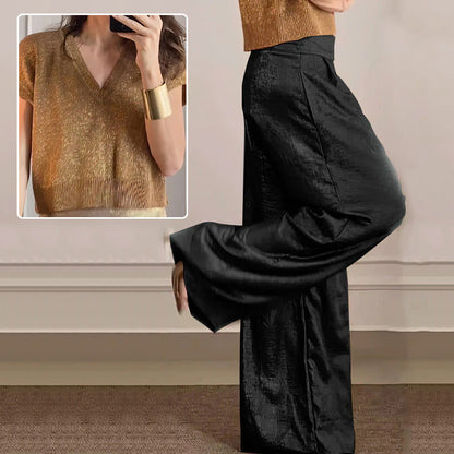 🔥Glänzende Strickjacke und weite Hose für Damen im 2er-Set.