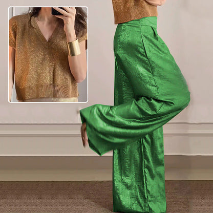 🔥Glänzende Strickjacke und weite Hose für Damen im 2er-Set.