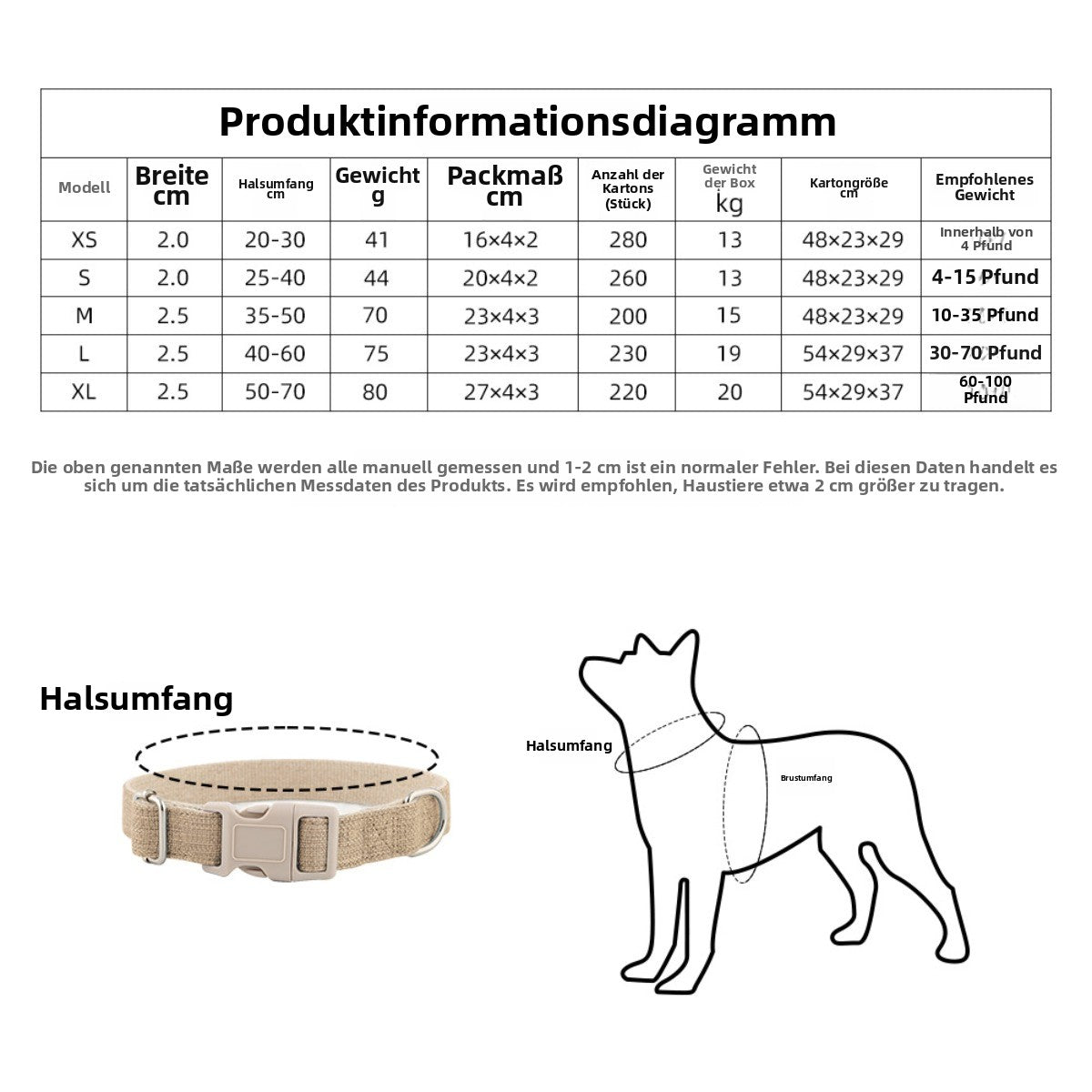 Sandsberg | Halsring aus reinem Hanf für große, mittlere und kleine Haustiere