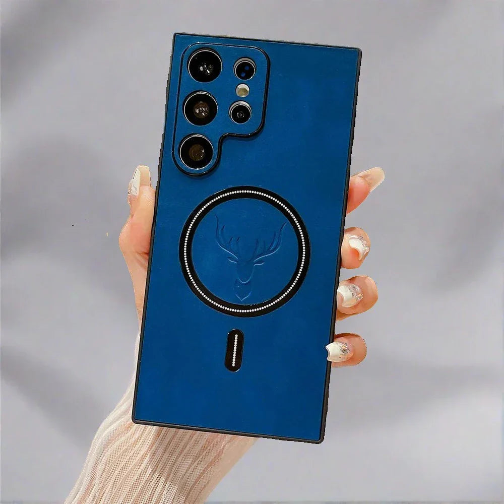 Lederhülle für Samsung-Telefon | Magnetische kabellose Ladehülle