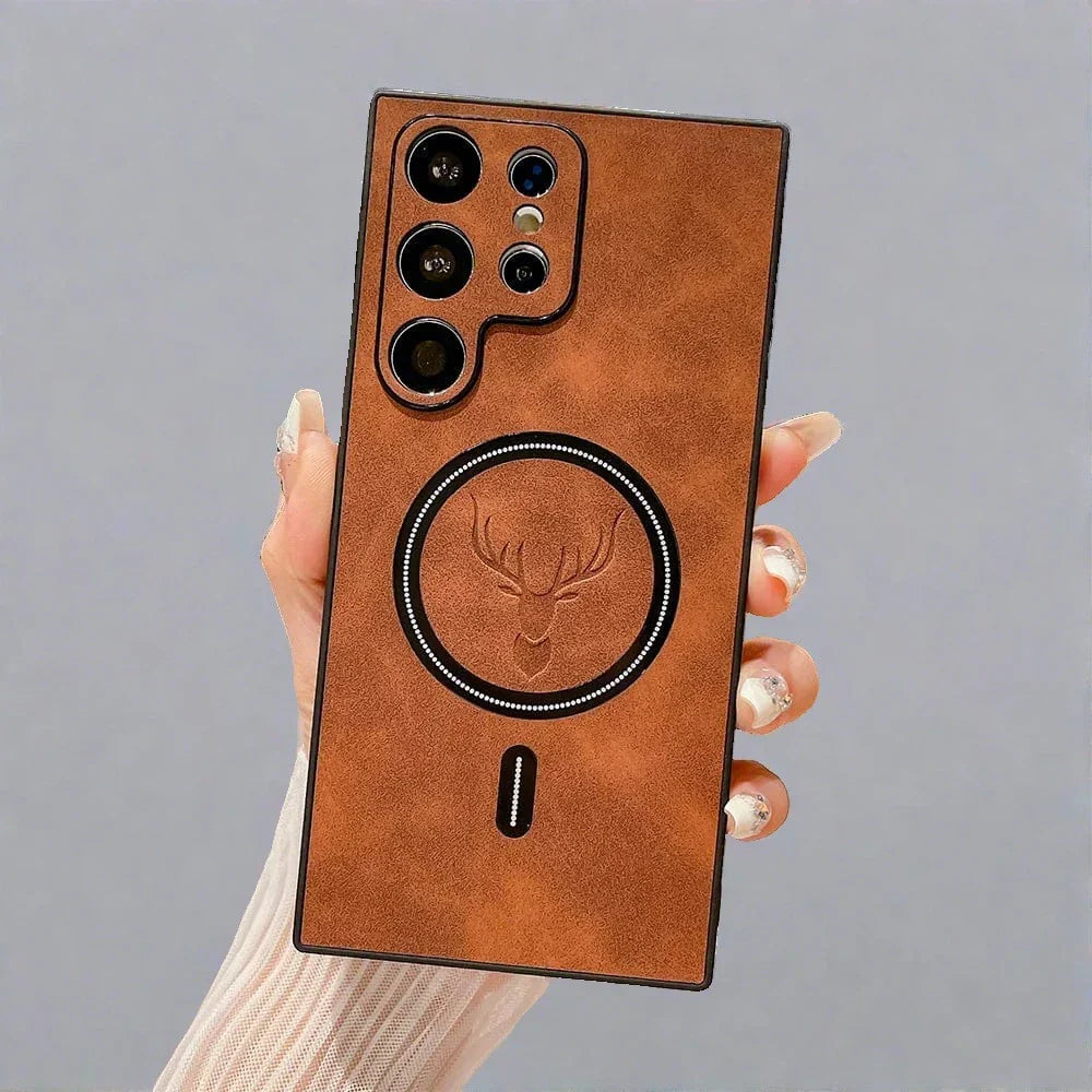 Lederhülle für Samsung-Telefon | Magnetische kabellose Ladehülle