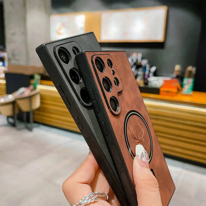 Lederhülle für Samsung-Telefon | Magnetische kabellose Ladehülle